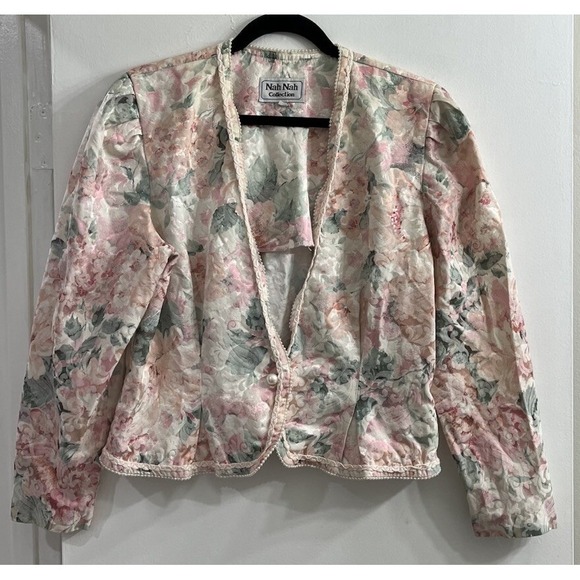 Nah Nah Collection Jackets & Blazers - Nah Nah Collection Vintage Floral Brocade Jacket Pearl Trim Pink Size 18